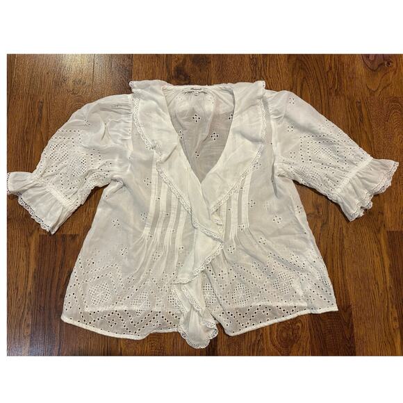 Madewell Women's Pintuck Ruffle Puff Sleeve Cotton Top – White – Size Small - Picture 1 of 8